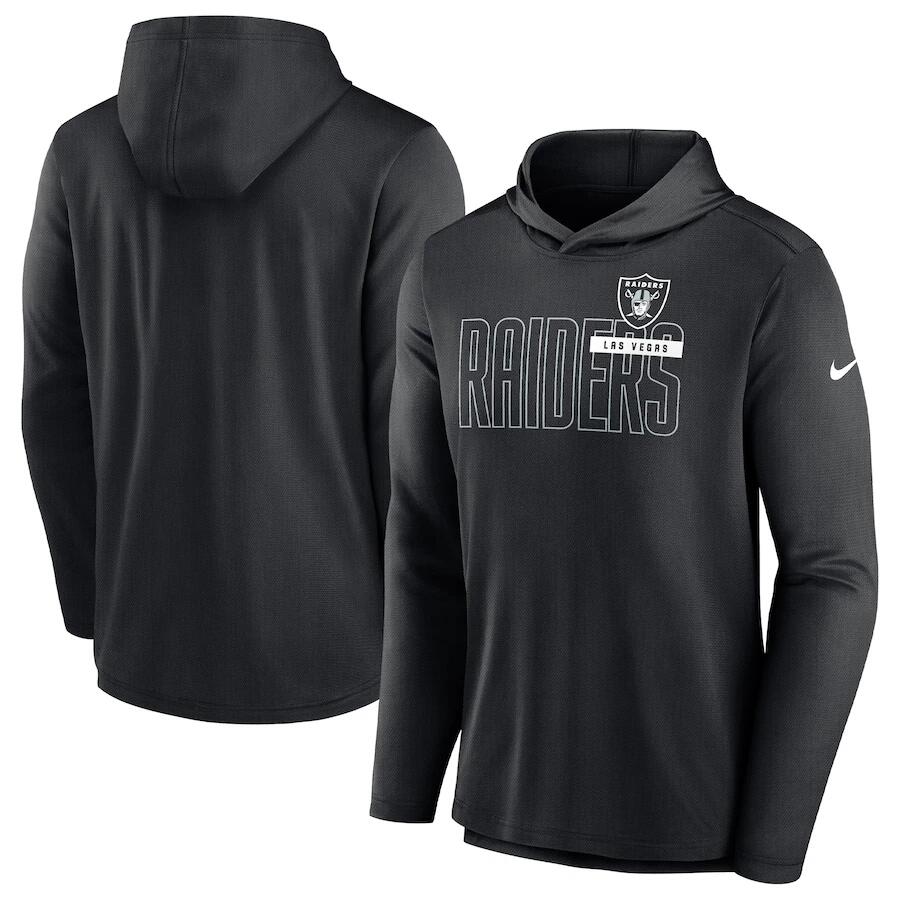 Men's Las Vegas Raiders Black Lightweight Performance Hooded Long Sleeve T-Shirt Men's Las Vegas Raiders Black Lightweight Performance Hooded Long Sleeve T-Shirt